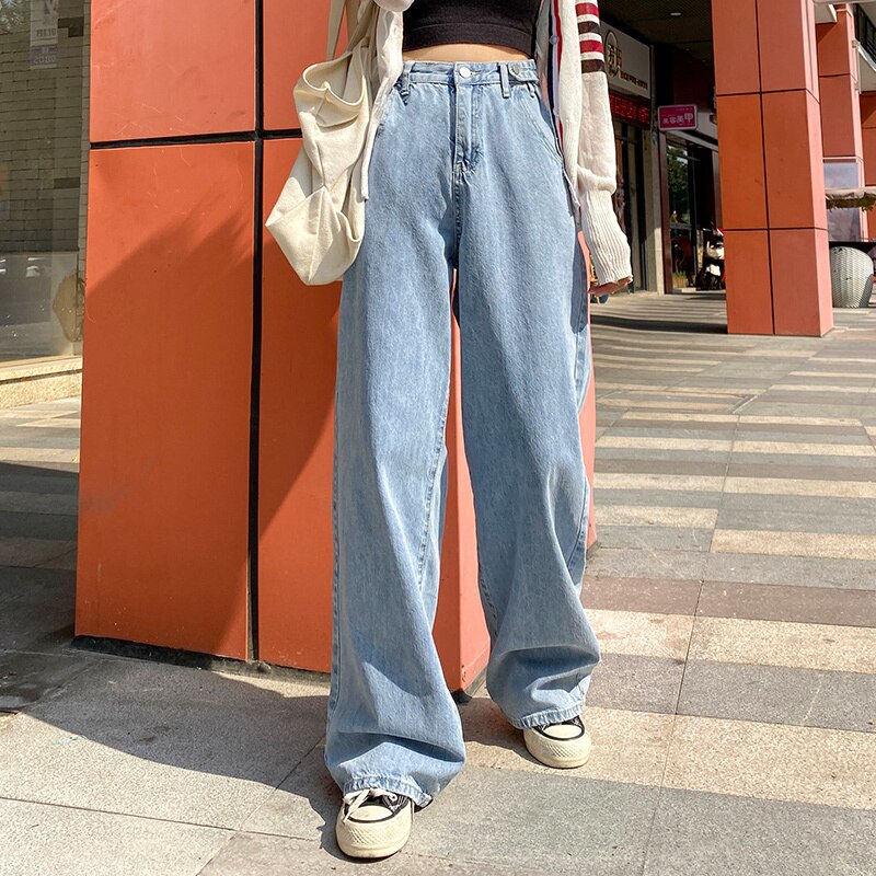 2022  Women Pant Woman Jeans High Waist Denim Pants Wide Leg Denim Clothing Blue Jeans Vintage Quality  Fashion Straight Pants